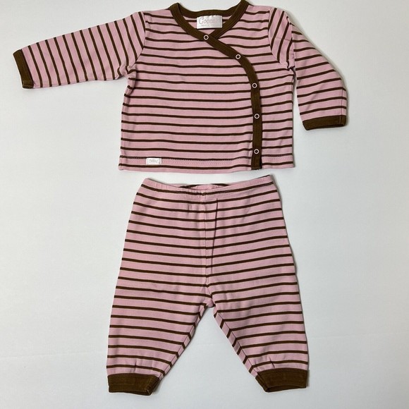 Coccoli Outfit 2-Piece Infant Girl 6M Pants Shirt Pink Brown Stripe Snap Elastic - Picture 1 of 14